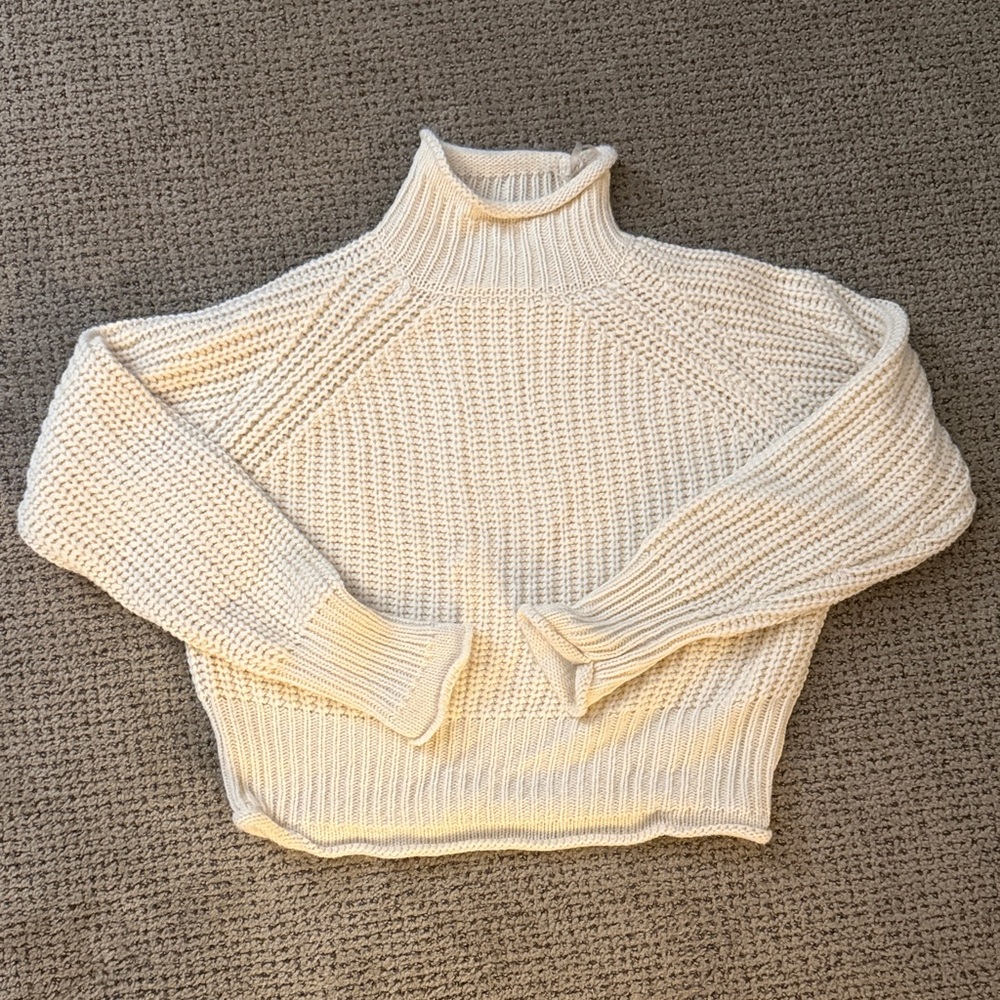 Harper Cream Knit Turtleneck Crop Sweater